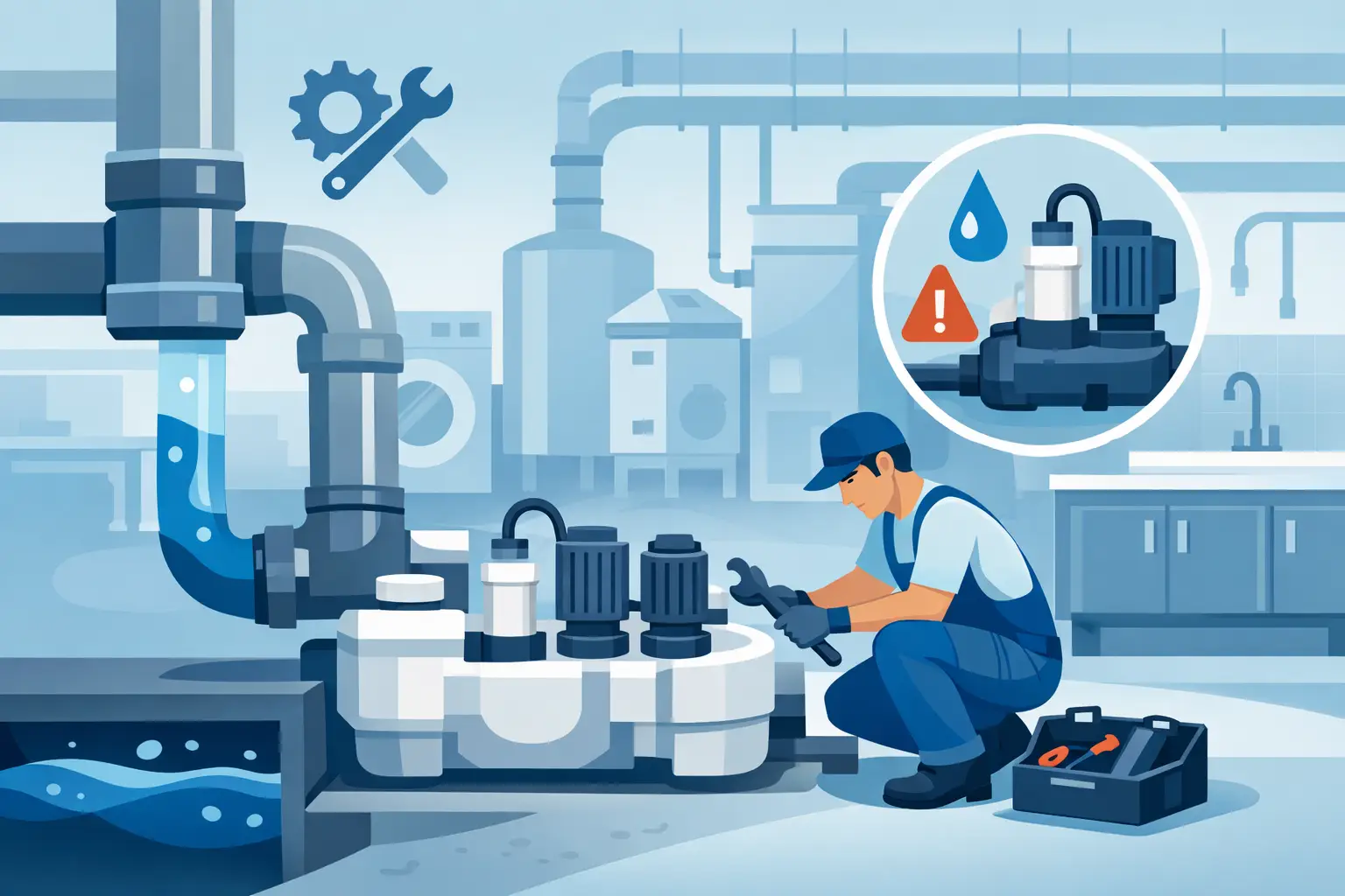 Abwasserhebeanlage Reparatur im Gewerbe