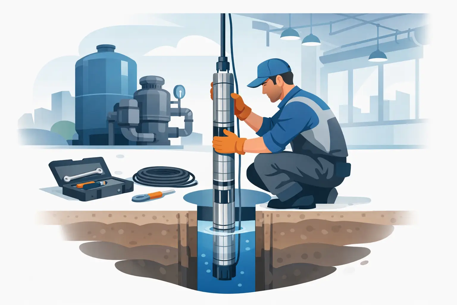 Tiefbrunnenpumpe Reparatur im Gewerbeobjekt
